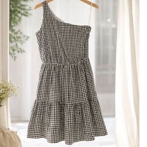 Vineyard Vines One Shoulder Gingham Seersucker Dress Womens 4 NWT Preppy Summer